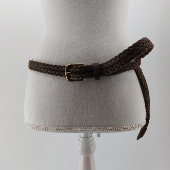 Men's Brown Leather Boho Braided Weaved Belt Brass Buckle 40 - Picture 1 of 12